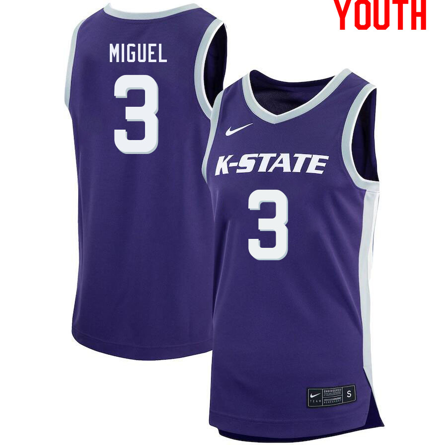 Youth #3 Selton Miguel Kansas State Wildcats College Basketball Jerseys Sale-Purple - Click Image to Close